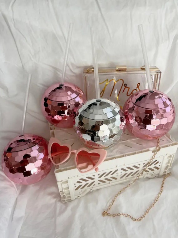 Disco Shiny Ball Cups with Straws Wedding Bridal Bachelorette Decoration  Party Cocktail Cup Drink Bottle Beach Pool Supplies