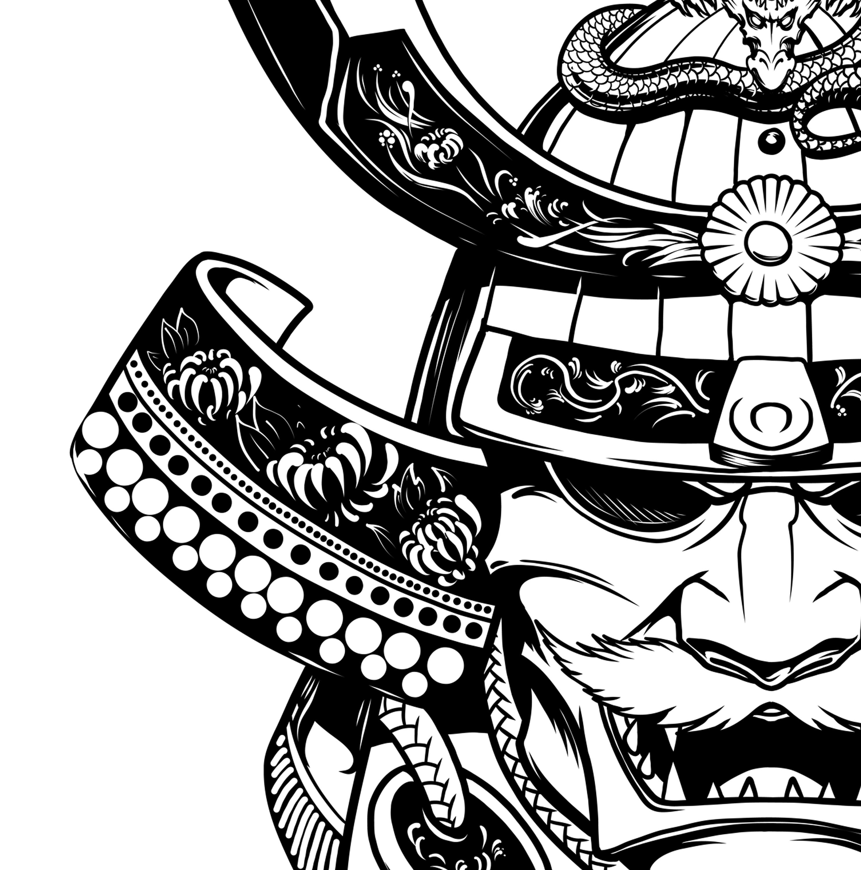 Samurai Mask Hand Made Vector Design, Tattoo, Engraving, Tshirt, EPS