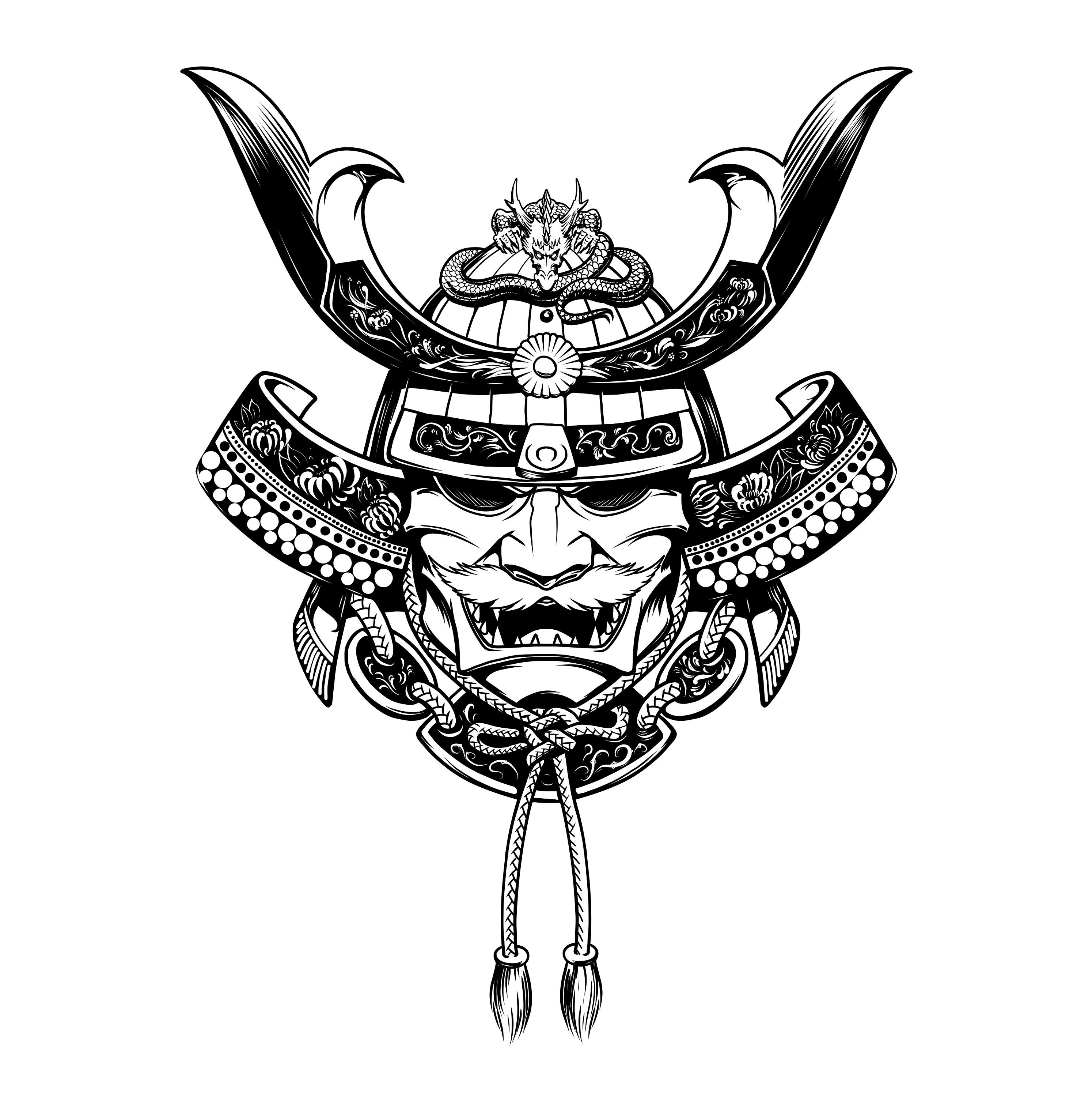 Samurai Mask Hand Made Vector Design, Tattoo, Engraving, Tshirt, EPS
