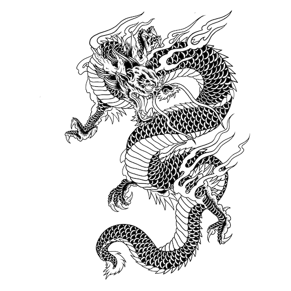 Black And White Japanese Dragon