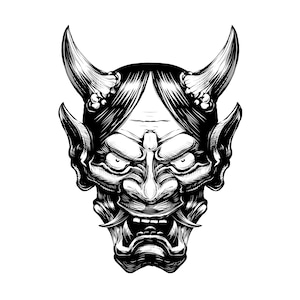 Imagen vectorial de Hannya Mask, tatuaje, pegatina, camiseta EPS, Jpg, Ai, SVG, PDF