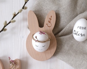 personalisierter Eierbecher aus Holz mit Hasenohren | Geschenk zu Ostern | Dekoidee Ostern | Minimalistisch