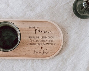 Gift for Mother's Day | Beech wood tray engraved with Thank You Mom | Waxed beech serving board