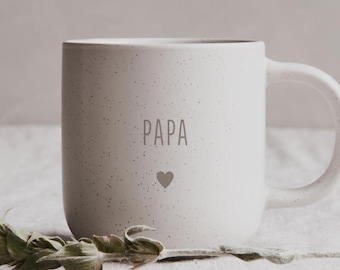 Personalized ceramic mug with Papa (Dad) | Stoneware mug with your own engraving | Natural and unglazed base
