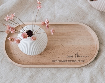 Gift for Mother's Day | Beech wood tray engraved with Thank You Mom | Waxed beech serving board