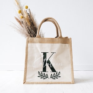 Jute bag with initials and side pocket Gift for Mother's Day or bachelorette party Bridal Shower or Farewell Gift Teachers and Educators zdjęcie 1