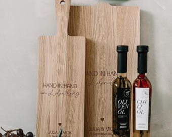 Wedding Gift for Couple Personalized - Engraved Oak Cutting Board with Names & Date, Housewarming or Anniversary Gift, 2 Sizes