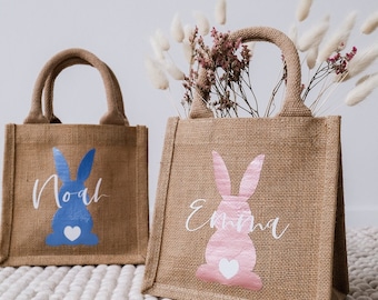 Sac de Pâques personnalisé | Sac de Pâques en jute | Lapin de Pâques avec nom | Panier de Pâques pour enfants | cadeaux pour Pâques ou comme nid de Pâques