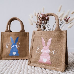 Ostertasche personalisiert Jute Osterbeutel Osterhase mit Namen Osterkörbchen für Kinder Geschenken zu Ostern oder als Osternest Bild 1