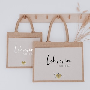 Personalisierte Jutetasche Lehrerin mit Herz |  Geschenkidee Grund Schule | Abschied Dankeschön | Jute Shopper | mit Namen optional