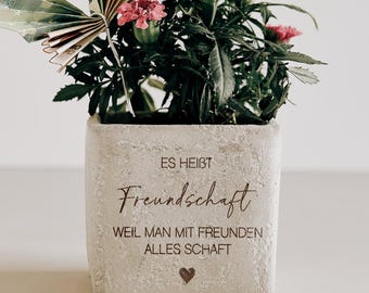 Best Friend Gift Personalized - Concrete Planter with Engraved Friendship Quote, Birthday Gift BFF, Farewell or Thank You Gift, Handmade in