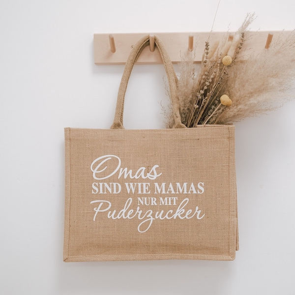 Sac en jute grand-mère | "Les mamies sont comme les mamans seulement avec du sucre en poudre" | Idée cadeau pour un anniversaire ou comme surprise | Nouvelle grand-mère