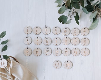 24 Wooden Numbers for Advent Calendar | Christmas Pendants | Advent | Advent Calendar Pendants