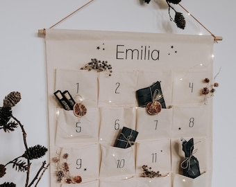 Gepersonaliseerde stoffen adventskalender met naam, om te vullen en op te hangen - kerstkalender voor kinderen en volwassenen