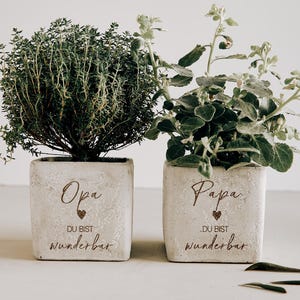 Father's Day Gift for Dad - Personalized Concrete Planter with Engraved Name, Birthday Gift for Him, Handmade in Germany, Industrial Desk De