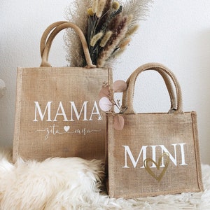 Personalized jute bags for Mum and toddler | Carry bag jute with name | Childrens gift idea | Mother's Day gift | personalised shopping bag