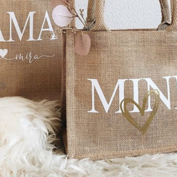 Personalized jute bags for Mum and toddler | Carry bag jute with name | Childrens gift idea | Mother's Day gift | personalised shopping bag