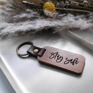 Personalized Key Ring Walnut Brass Leather eco friendly