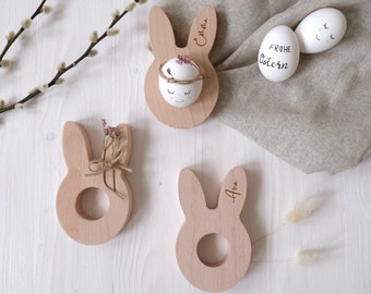 3er Set | personalisierter Eierbecher aus Buchenholz mit Hasenohren | Geschenk zu Ostern | Dekoration Ostern | Skandinavisches Design