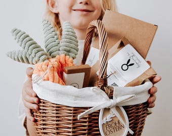 Easter Basket Personalized for Kids - Wicker Basket with Engraved Name Tag, Easter Gift Boy or Girl, Cotton Liner Included, 10x10x8 in