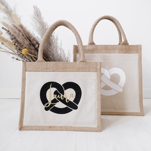 Jutetasche Breze-Motiv personalisiert mit Namen, Jute natur, Oktoberfest Wiesntasche