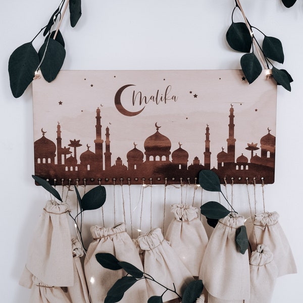 calendario Ramadan personalizzato | Calendario Ramadan in legno per bambini | Decorazione della camera dei bambini del Ramadan