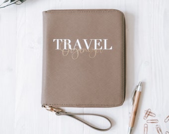 Organizzatore di viaggio | Cartella per passaporto e documenti | Agenda personalizzata con il testo desiderato | cartella documenti di viaggio