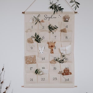 Calendario natalizio con 24 tasche da riempire per l'Avvento Calendario per bambini in tessuto | Calendario dell'Avvento fai da te per il periodo natalizio