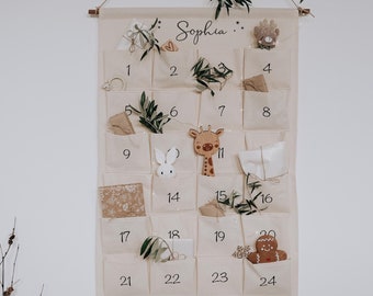 Advent Calendar with 24 Pockets to Fill - Personalized Fabric Countdown Calendar, Christmas Gift for Kids, DIY Reusable Hanging Advent Calen
