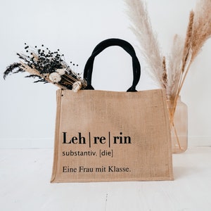 Jute Tasche Lehrerin | "Eine Frau mit Klasse" | Abschiedsgeschenk Lehrer | Geschenk Grundschule | Schulabschluss Geschenkidee