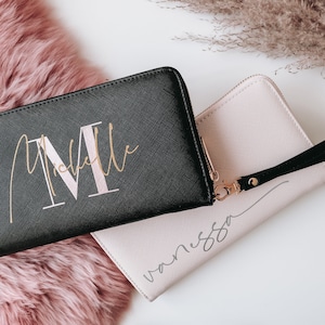 Personalisierte große Gelbörse mit Namen | Geldbeutel für Damen | Weihnachtsgeschenk | Geschenk oder Abendtasche | Clutch | Zip Wallet