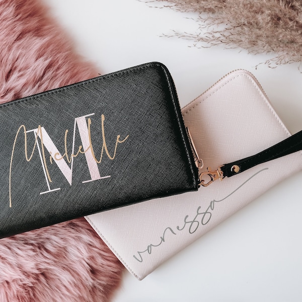 Personalisierte große Gelbörse mit Namen | Geldbeutel für Damen | Weihnachtsgeschenk | Geschenk oder Abendtasche | Clutch | Zip Wallet