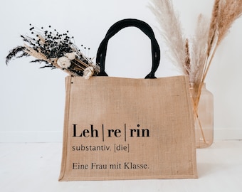 Jute Tasche Lehrerin | "Eine Frau mit Klasse" | Abschiedsgeschenk Lehrer | Geschenk Grundschule | Schulabschluss Geschenkidee