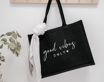 Jute bag "good vibes only" | Gift for Mother's Day | Tote bag | farmers market shopping bag