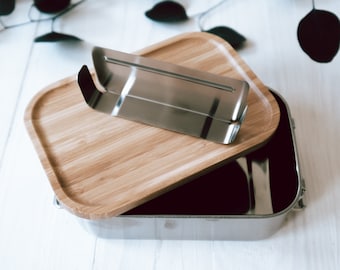 Separador para lonchera con tapa de madera de acero inoxidable | Accesorios para panera de acero inoxidable.