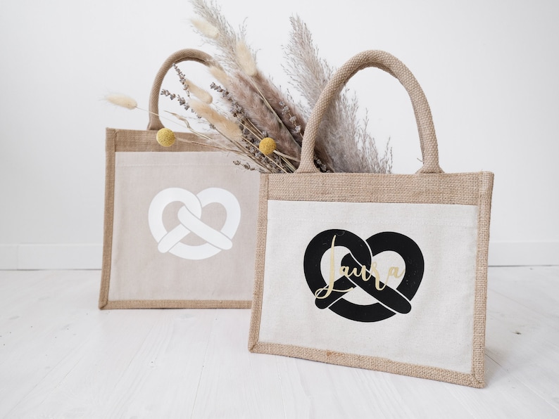 Jutetasche Breze-Motiv personalisiert mit Namen, Jute natur, Oktoberfest Wiesntasche