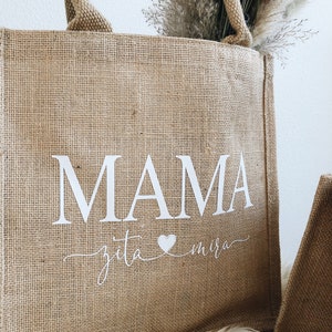 Jutetasche Mama personalisiert mit Kindernamen, Jute natur, Muttertagsgeschenk