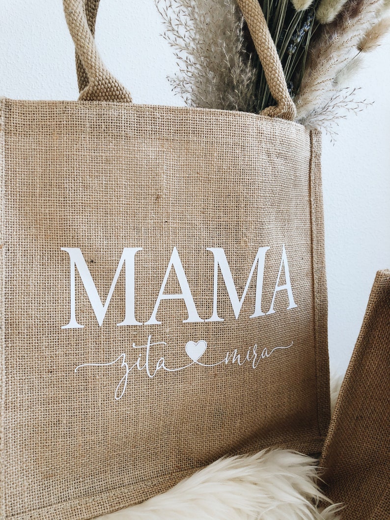 Jutetasche Mama personalisiert mit Kindernamen, Jute natur, Muttertagsgeschenk