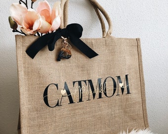 Sac de jute personnalisé pour les mamans et papas chats ou chiens | Cadeau thématique | Cadeau ami à quatre pattes pour un anniversaire ou une pendaison de crémaillère