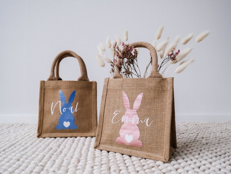 Personalized Easter Bag Jute Easter Bag Easter bunny with name Easter basket for children gifts for Easter or as an Easter basket image 1