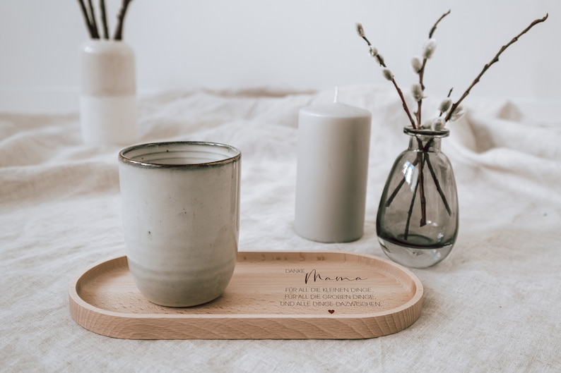 Gift for Mother's Day Beech wood tray engraved with Thank You Mom Waxed beech serving board image 3