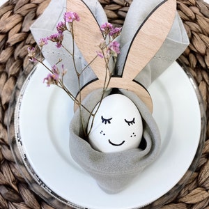 Portatovagliolo pasquale in set da 6 | Decorazione pasquale in legno | Decorazione della tavola orecchie di coniglio | Decorazioni per il brunch pasquale | regalo di Pasqua personalizzato