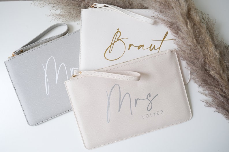 Personalized Clutch Bridal Gift handbag for the wedding bridal bag Pouch Ivory with bride's name, maid of honor, mother of the bride image 8