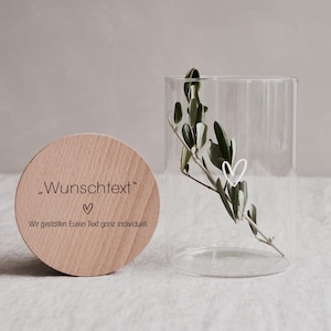 Vorratsglas mit Beispiel eines gravierten Textes für die Personalisierung.