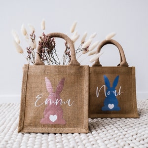 Ostertasche personalisiert Jute Osterbeutel Osterhase mit Namen Osterkörbchen für Kinder Geschenken zu Ostern oder als Osternest Bild 2