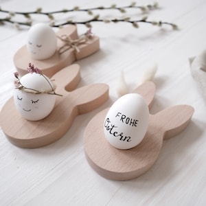 coquetier personnalisé en bois massif avec oreilles de lapin | Cadeau pour Pâques | Décoration Pâques | Minimaliste | Design scandinave