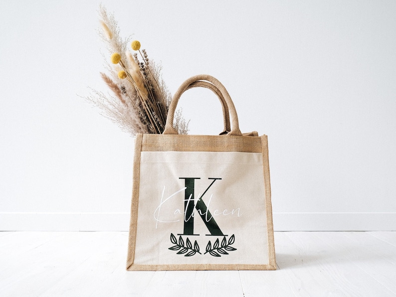 Jute bag with initials and side pocket Gift for Mother's Day or bachelorette party Bridal Shower or Farewell Gift Teachers and Educators zdjęcie 1