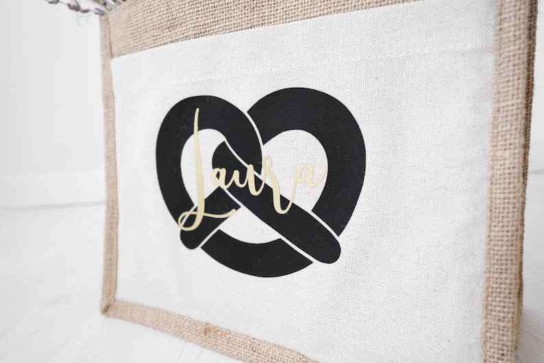 Jutetasche Breze-Motiv mit Name personalisiert, Jute-Baumwolle, Oktoberfest Wiesntasche