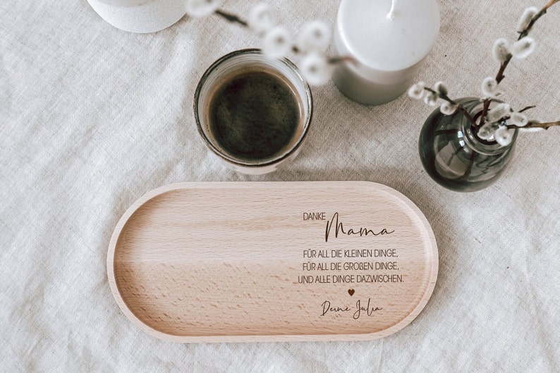 Gift for Mother's Day Beech wood tray engraved with Thank You Mom Waxed beech serving board image 2