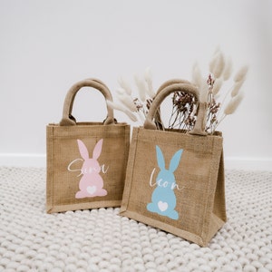 Ostertasche personalisiert Jute Osterbeutel Osterhase mit Namen Osterkörbchen für Kinder Geschenken zu Ostern oder als Osternest Bild 5